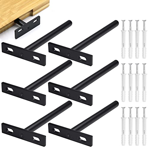 DIKEBAO 6 Pcs Soportes Balda Flotante Ocultos Ø10x124mm Invisible Máximo 20 Kg por Estante de Madera + 12 Tornillos 12 Tacos, Negro