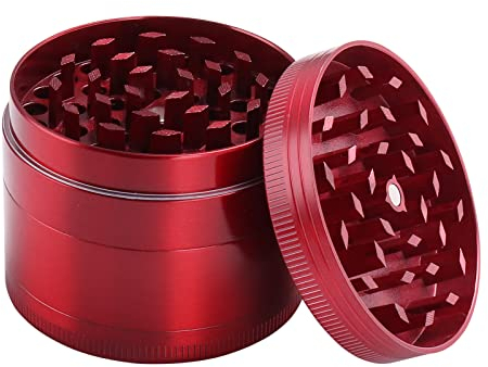 Kinstecks ​​2,1Kräutermühle 4-teilige Aluminium-Gewürzmühle mit Pollenschaber Perfekt für Feinschmecker, die kulinarische Spitzenleistungen wünschen-rot
