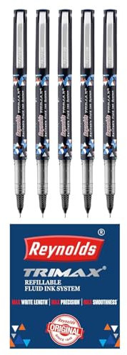 Reynolds Trimax Black – 5 Counti leichter Tintenroller mit komfortablem Griff für extra glattes Schreiben I Schule und Büro Schreibwaren | 0,5 mm Spitzengröße