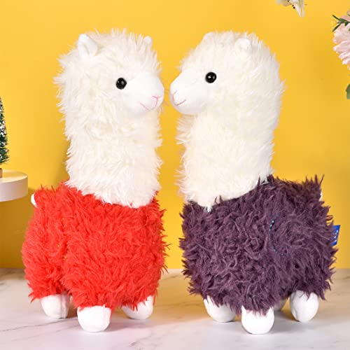 Morwealth 2pcs 11inch peluche alpaca, alpaca simpatico peluche (Small, Viola e Rosso)