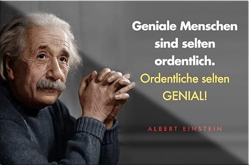 schilderkreis24 – Lustiger Albert Einstein Spruch Zitat “Geniale Menschen sind selten ordentlich..“ Magnet Deko Kühlschrankmagnet Küche Geschenkidee Geburtstag Weihnachten 9x6 cm