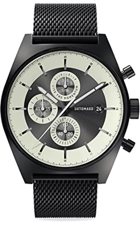 DeTomaso D10 Chronograph Limited Edition Notturno Nero Schwarz Herren-Armbanduhr Analog Quarz Mesh Milanese Schwarz