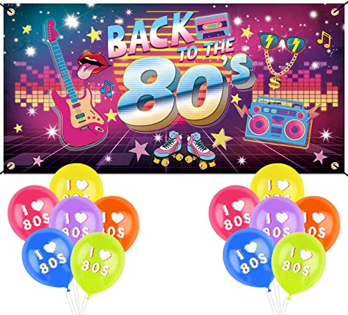 (13 STK) 1 * 80er Party Banner 180x90cm + 12 * 12 Zoll Luftballons I Love 80s bunt Latex Ballons Back to The 1980s Deko Hintergrund Maottoparty Retro Themen Zurück in die 1980er Dekorationen