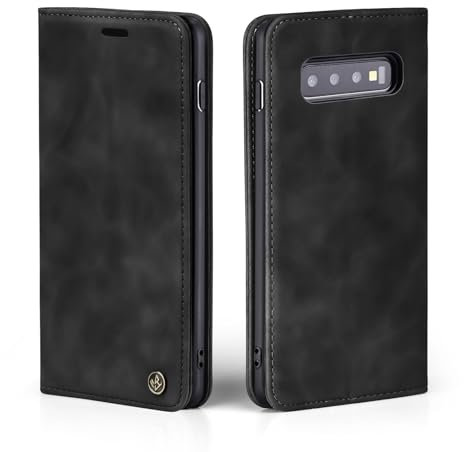LBH Handyhülle für Samsung Galaxy S10 in Schwarz mit Karten- und Geldfach Smartphone Hülle mit Standfunktion Flip Case Schutzhülle Magnetverschluss Vintage