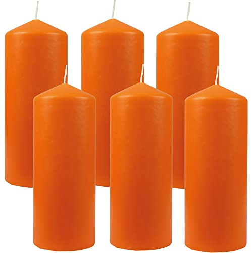 HS Candle Stumpenkerzen Wachskerzen Ø8cm x 20cm (6er Pack) Ocker - Lange Brenndauer, Hergestellt in EU, Kerzen Blockkerzen - Wachs Stumpen