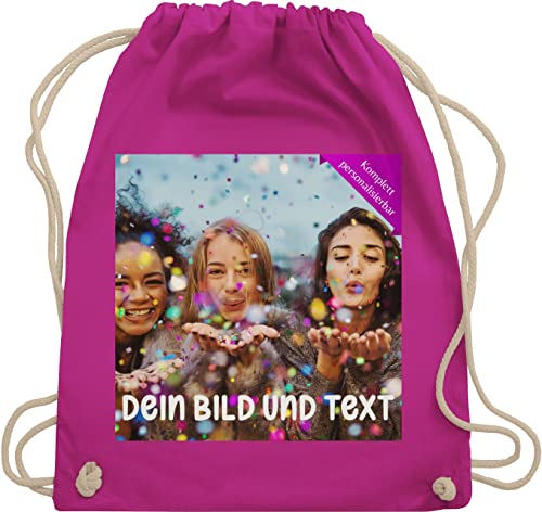 Turnbeutel Rucksack - Foto eigenem - Fotogeschenk I Geschenk Bild personalisiert I Geschenk mit Bild I Custom Photo - Unisize - Fuchsia - jga kita beutel selbst drucken druck stoffbeutel kinder