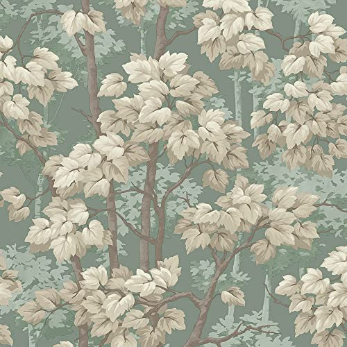 Belgravia Décor Rivington Tree Wallpaper - Modern Wallpaper for Living Room, Bedroom, Hallway - Decorative Luxury Nature Wall Paper with Illustrated Leaves & Trees, Green,grey