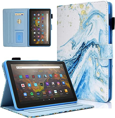 AUSMIX for Amazon Kindle Fire HD 8 Case & 8 Plus Tablet Case (12th/10th Generation, 2024/2022/2020 Release), Fire 8 Premium PU Leather Folio Case Slim Smart Cover with Auto Wake/Sleep, Blue Marble