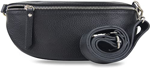 Frentree® Damen Echtleder Bauchtasche, Made in Italy, Umhängetasche Crossbody Tasche Schultertasche mit silbernem Reißverschluss, Größe Mini