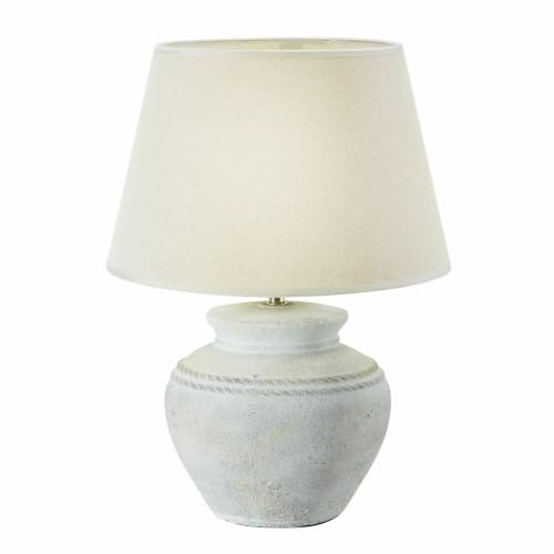 LOBERON Tischlampe Cleveland, antikweiß | Kunstvoll Gearbeiteter Fuß, im Antik-Look, Zeitloses Design, Tischleuchte, Wohn-Accessoire, Keramik, Leinen