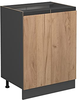 Vicco Küchenunterschrank R-Line, Goldkraft Eiche/Anthrazit, 60 cm J-Shape, ohne Arbeitsplatte