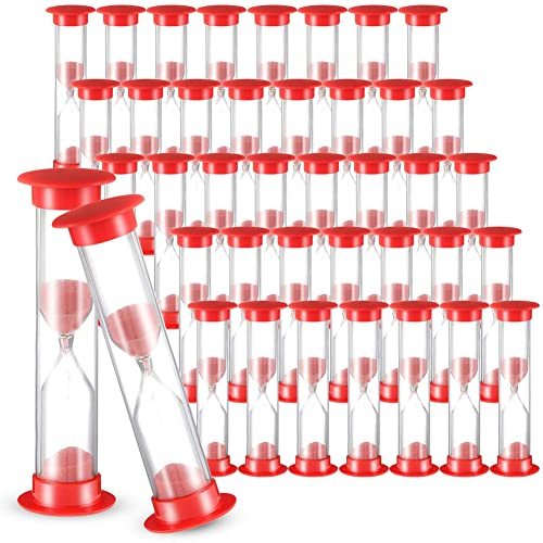 Jolsaawie Lot de 40 Pcs Sablier pour Enfants 1 Minute Sablier Salle de Classe 1 Minute Minuterie Couverte Sablier Minuterie Rouge Horloge de Sable