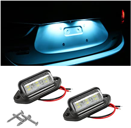 CGEAMDY 2PCS LED Plaque D'immatriculation Lumière, Immatriculation Étanche 12 LED Feux Arrière Lampe De Plaque D'immatriculation, Pour Camion Camionnette Remorque Voitures Véhicule(Bleu-Glacier)