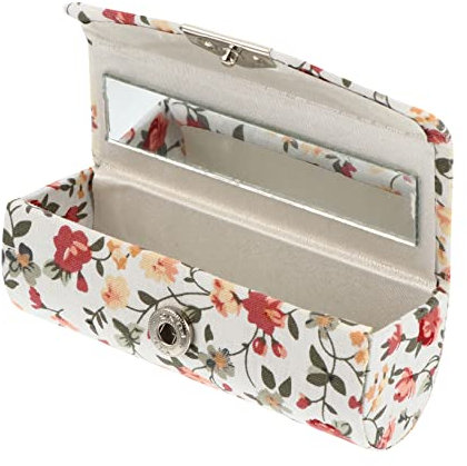 FRCOLOR Bestickte Lippenstiftbox Blumen-lippenstift-etui Lippenstiftetui Leder Tragbarer Spiegel Retro-lippenstiftetui Mit Blumenmuster Kosmetiktaschen Weiß Mini Auto Plastik Frau Handheld