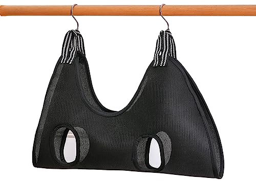 Qrity 1 Piece Cat Grooming Bag, Pet Nail Trimming Harness, Pet Grooming Sling Helper with 2 Hooks, Breathable Grooming Harness Hanging for Dog & Cat Trim Nails and Bath Grooming, Black, M