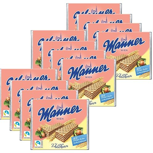 Manner knusprige Vollkorn Waffeln mit Halsenusscreme 75g 12er Pack