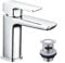 KINGBATH™ Single Lever Mini Mono Basin Mixer Tap with Click Clack Sprung Waste Bathroom Sink Hot and Cold Faucet Solid Brass Modern Chrome Plated Easy to Fit/Install