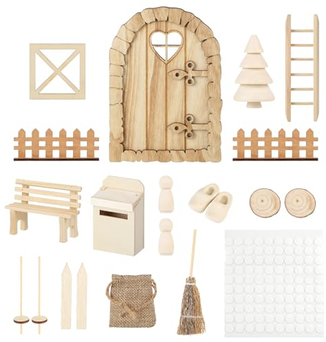 CPROSP 20tlg Wichteltür Zubehör Weihnachten Set, Elfentür Holz, Nissedor mit Miniatur Briefkästen, Zäun, Leiter, Stiefel, Kranz, Stiefel, Feentür Set für Kinder Geschenke