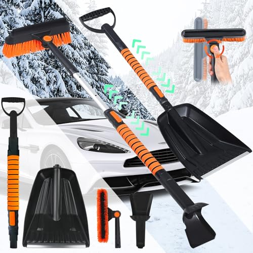 BGTLJKD Raspador de Hielo Coche 5 en 1 Cepillo de Nieve y Rasqueta de Hielo Coche Escalable Mango de Espuma Anti-Deslizante Raspador Hielo Coche - Rasca Hielo Coche eficiente y Seguro