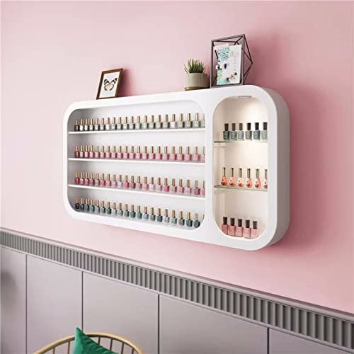 Nail Polish Storage Box Wall Mounted Nail Polish Rack, Nail Polish Holder, Rectangular Nail Polish Storage Box, Business Storage Box for Home Salon (With Lamp L1.0M)