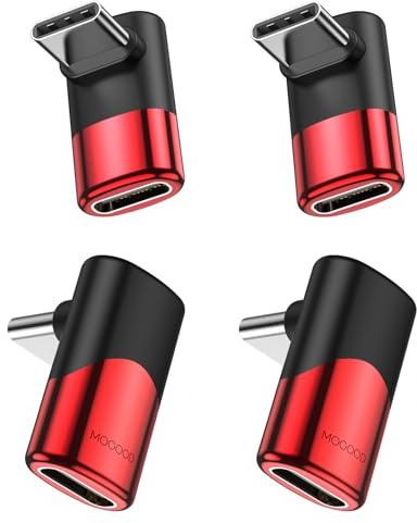 MOGOOD USB-C Verlängerung 90 Grad rot,40Gbps,4 St. USB-C Stecker auf Buchse | USB-C 90° Verlängerung rot, 40Gbps, 8K@60Hz, 100W PD, PVC, für iPhone 17, Switch, MacBook, Laptop, Steam Deck