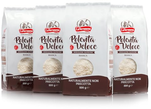 La Veronese | Polenta Veloce Bianca, Ottenuta dalla Macinazione di Mais Selezionato Italiano, Polenta Veloce®, Farina Non Precotta, Pronta in 5 Minuti, Senza Glutine, 4X500g