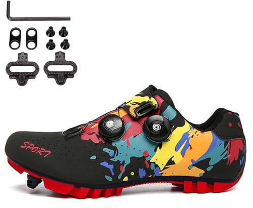 SDEQA Fahrradschuhe MTB Herren Damen Mountainbike Schuhe Kompatible mit SPD 2 Bolts Pedals with Cleats Unisex Radsportschuhe Draussen,Schwarz,38 EU