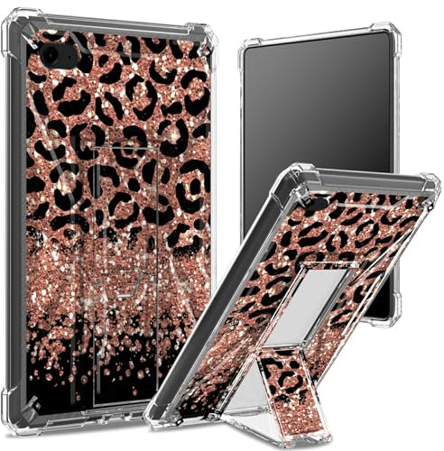 Coque souple pour iPad 9,7, iPad 6e 5e génération 2018 et 2017, iPad Air 2/iPad Air, dos transparent avec paillettes léopard, protection des coins, coque antichoc avec béquille rigide