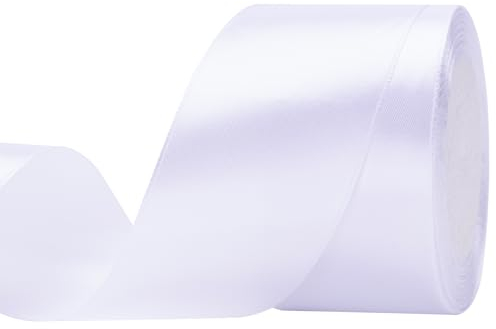 G2PLUS Weiß Satinband 50mm, Breit Dekoration Geschenkband, 22m Schleifenband zum Bastel, Weiß Satin Dekoband für Geschenkverpackung, Dekoration