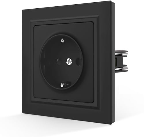 CNBINGO Steckdose Glattes Hautgefühl Unterputz mit Krallen - Einfach Schuko Steckdose mit Hautfreundliche Matt Platte - Schwarz Wandsteckdose