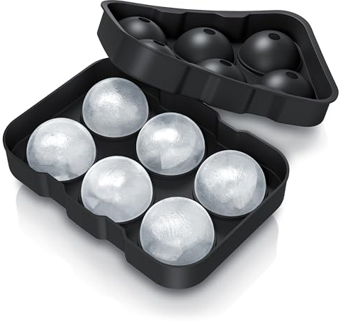 Arendo - Eiswürfelform Silikon groß mit Deckel - Eiswürfel rund sechsfach mit Trichter – 6x46ml Kugelform – extra große Öffnungen – Silikon zum leichten Herauslösen – spülmaschinengeeignet