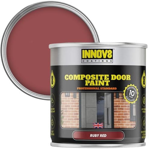 INNOV8 COATINGS COMPOSITE DOOR PAINT - 750 ml - No Primer or Top Coat - Fast Drying - Satin Finish - Ruby RED - Exterior Door Paint