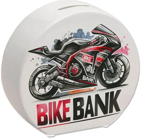 Rennmotorrad Spardose mit Spruch Bike Bank Sportlich Renn Motorrad Spardose in Schwarz-Rot Schnell Geschwindigkeit und Stil in einem