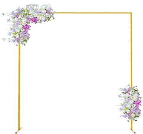 Arche de mariage dorée 2,5 x 2,5 m - Support rectangulaire en métal pour arche de ballons - Arche de fleurs - Arche de fleurs - Arche de fond pour anniversaire, fête - Décoration