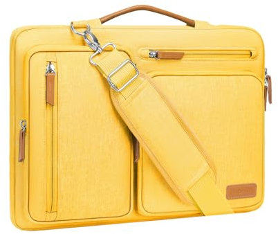 MOSISO 15 Pollici Borsa Tracolla Laptop, Custodia Computer Compatibile con MacBook Air 15 M4 M3 M2 2025-2023 / Pro A1990 A1707,Lato Open Borse Messenger&4 Cerniera Tasche&Handle, Giallo