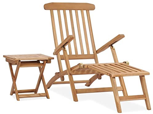 Buzaza Garten-Liegestuhl mit Fußstütze und Tisch Massivholz Teak Sonnenliege Relaxstuhl Garten Relaxstuhl