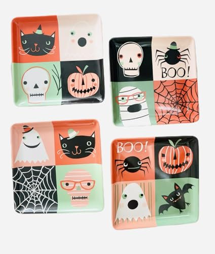 6 MELAMINE HALLOWEEN SQUARE PLATES SET OF 4 DIFFERENT DESIGNS (PUMPKINS)