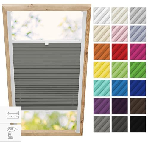 Estika Dachfenster plissee mit Bohren für Fakro Fenster - Modell: 78/118 - Stofffarbe: Dunkelgrau - Dachfenster Rollo, Fensterrollo innen, Fenster plissee