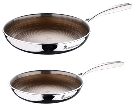 MasterPRO Set 2 padelle 24+28cm multistrato in acciaio antiaderente per induzione con manico ergonomico linea Giro3 Gold
