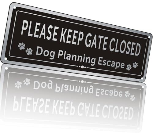 Please Keep Gate Closed Sign, Black and White Laser Engraving, Outdoor Gate Rust Weatherproof for Fence Door, Beware of the Dog Sign Warning Tin Signs