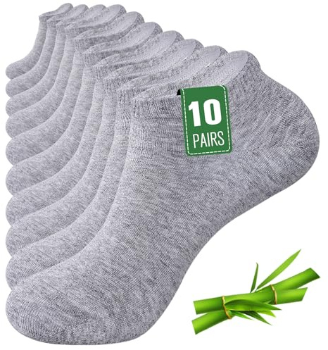 SockWaddles 10 Pairs Bamboo Trainer Socks for Mens Womens and Ladies, Low Cut Ankle Seamless Socks, Moisture-Wicking Short Athletic Socks for Sports, Running, Gym, Casual, Grey,9-12