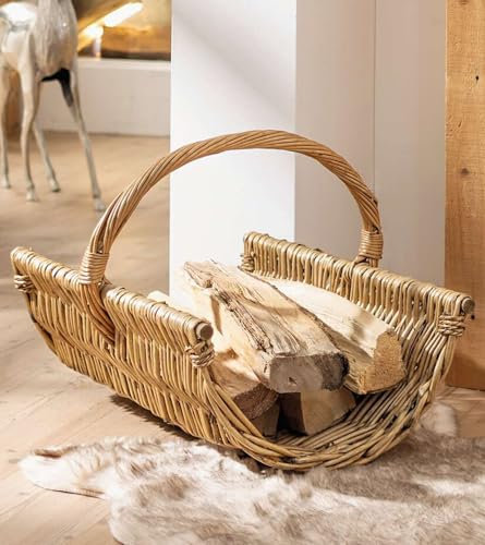 Dekoleidenschaft Panier à bûches « Trendy » en osier marron