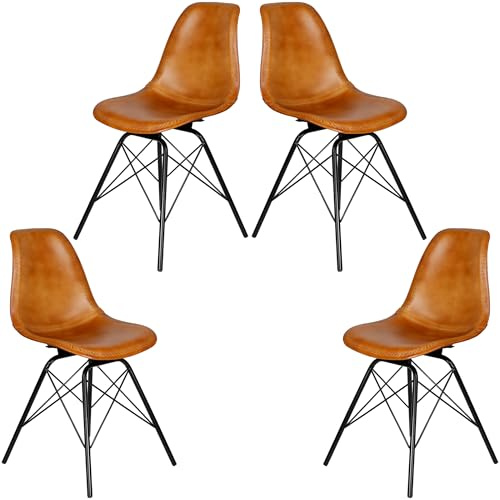 Casa Moro Essstühle 4er-Set Stühle Esszimmer Echtleder Stuhl Cognac Lederstühle Sitzschale Metallgestell Wartezimmerstühle Konferenzstühle Modern