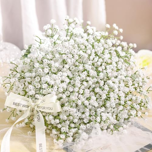 Der Rose 24 Stück Schleierkraut Künstlich Weiß Wie Echt Kunstblumen, UV-beständig Flexible Künstliche Blumen DIY für Frühling, Hochzeit, Aesthetic Raumgestaltung und Home Decor