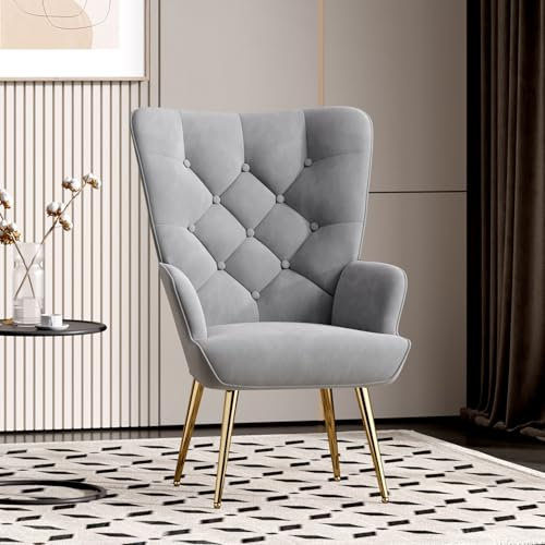 Hawthyhome Eleganter Sessel polsterstuhl Ohnzimmer Sessel Schminktisch Stuhl mit Metall Beinen fürs Wohnzimmer/SchlafzimmerBis 150 KG belastbar Graue