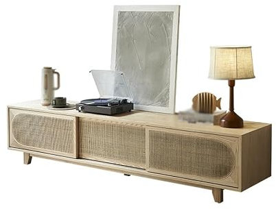 GUERNSEY Television Stands Simple Rattan TV Cabinet With Storage Small Household Floor-standing Wooden Living Room TV Stand Entertainment Center(160x40x41cm)