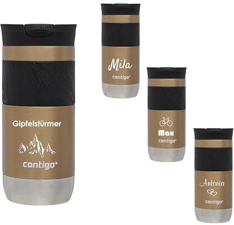 Contigo Thermobecher Byron 2.0 SNAPSEAL mit Gravur - Namen Edelstahl Isolierbecher, Reisebecher, Kaffeebecher to Go, auslaufsicher, Easy-Clean-Deckel BPA-frei 470 ml (Chardonnay)