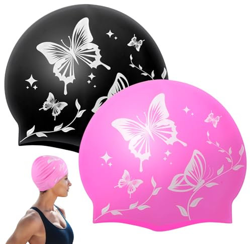 2 Pezzi Cuffia da Nuoto in Silicone, Cuffia Piscina Donna e Uomo, Morbide ed Elastiche, Leggera e Facili da Trasportare, Cuffia Piscina Adulti in Classico Nero e Rosa Alla Moda