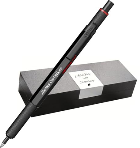 rOtring 600 Kugelschreiber – Metallgehäuse – mit individueller Gravur – Toller Druckkugelschreiber mit Etui – Personalisierbar – Geschenkidee für Männer & Frauen (Schwarz)