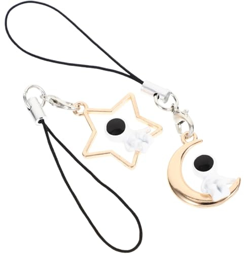 Operitacx 2 Piezas Colgantes Para TeléFono MóVil Estilo Astronauta Y Estrella Luna Adorno Movil Decorativo En AleacióN Con Cuerda De AlgodóN Llavero Funcional Para Accesorios Y Regalos
